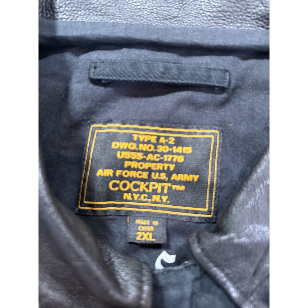Cockpit USA A-2 Jacket Mens 2XL Black Bomber Leather Collar Patriotic Lining - Picture 7 of 12
